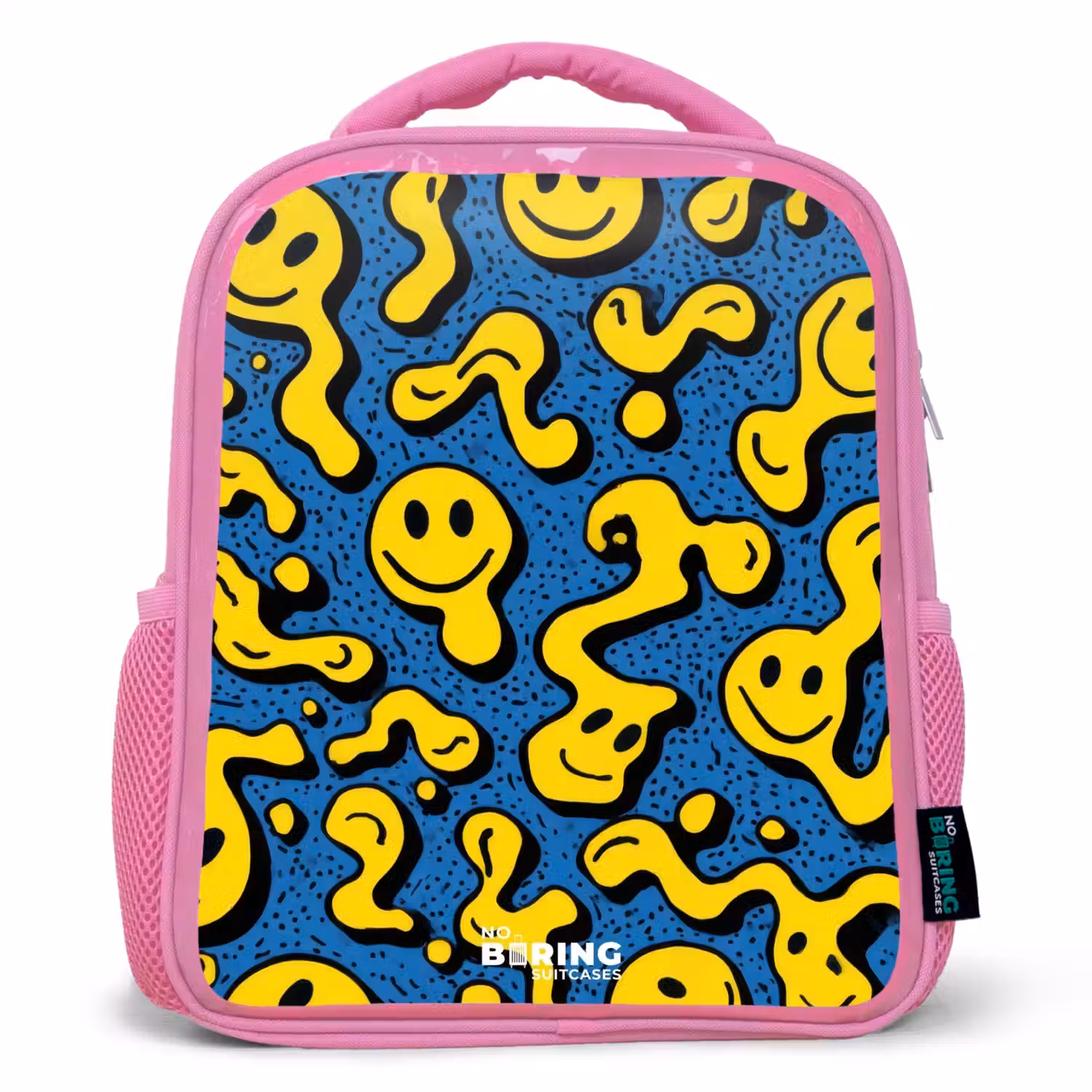 Smiley - Geel - Blauw Kinderrugzak - Roze middel -3d