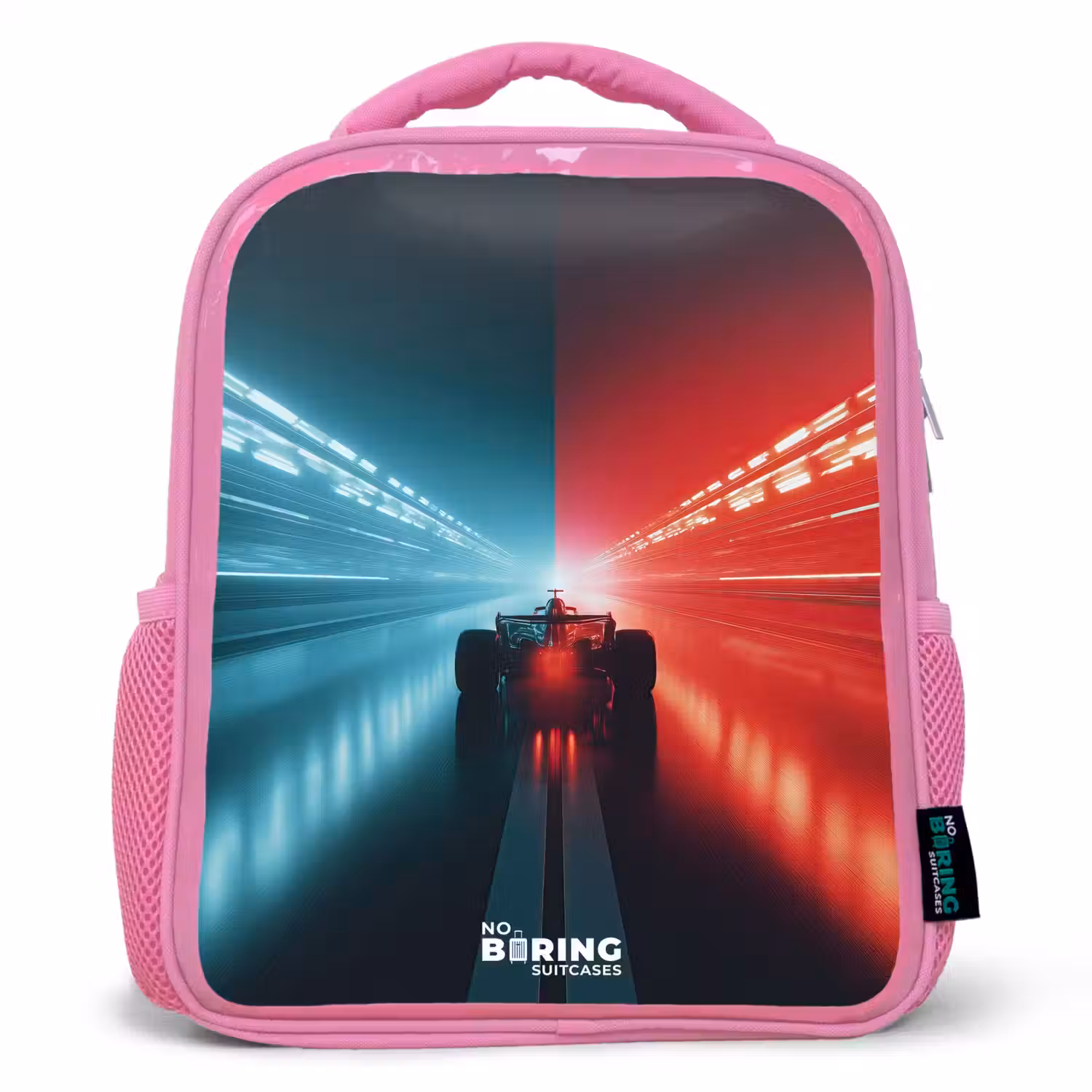 Baan - Raceauto - Neon - Rood Kinderrugzak - Roze middel -3d