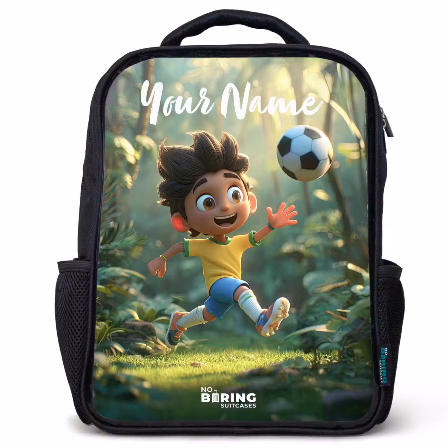 Jongen - Voetbal - Bos - Bomen Rugzak - Zwart middel -3d