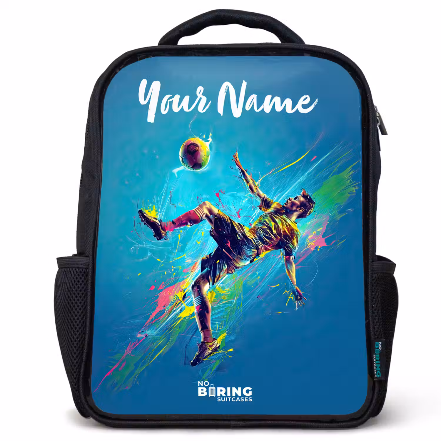 Neon - Voetbal - Schop - Kleurrijk Rugzak - Zwart middel -3d