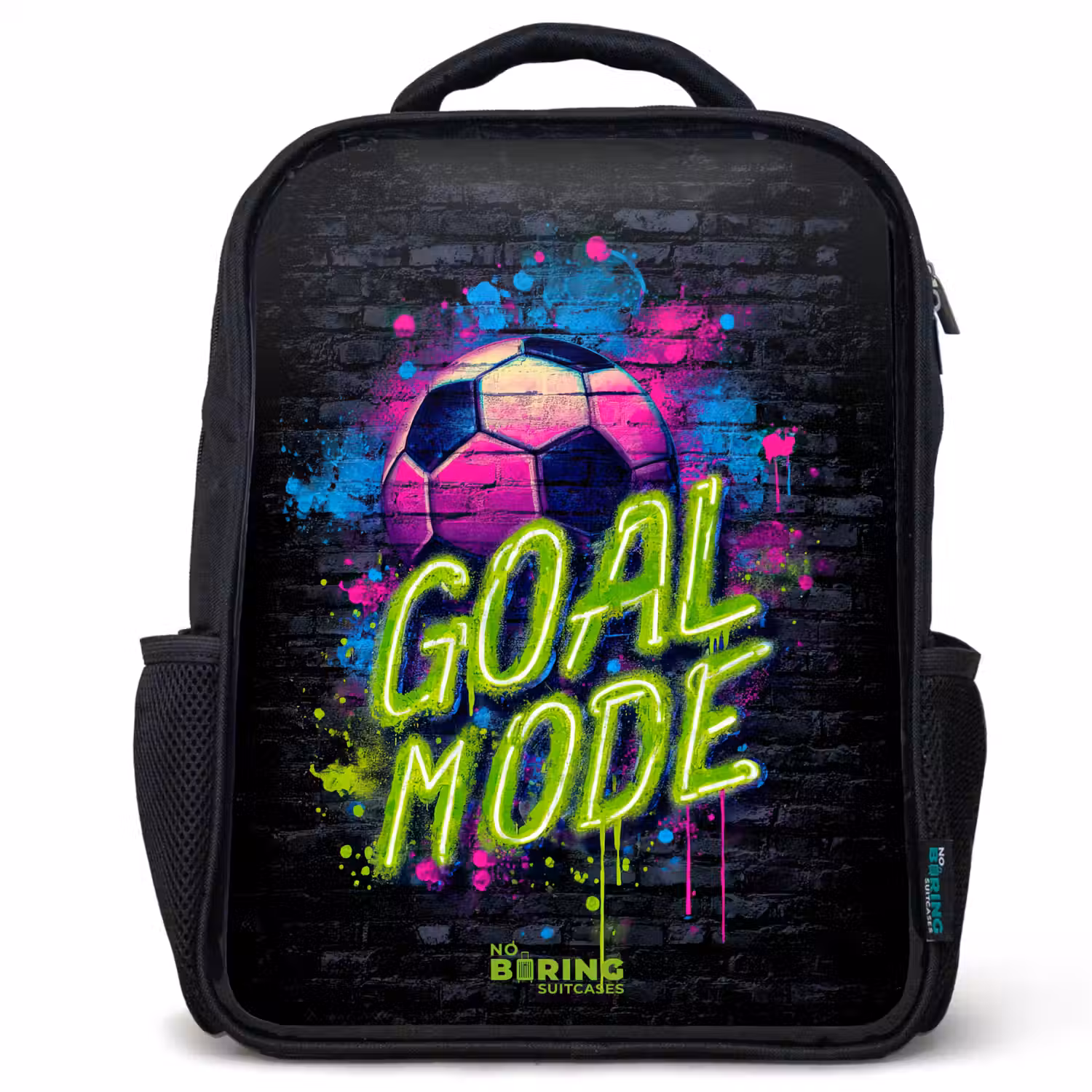 Neon - Graffiti - Voetbal - Kleurrijk Rugzak - Zwart middel -3d