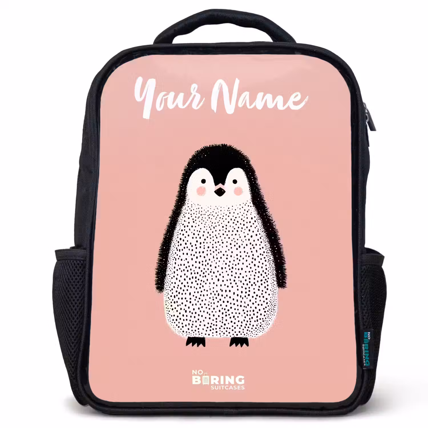 Pinguïn - Stippen - Roze - Minimalistisch Rugzak - Zwart middel -3d