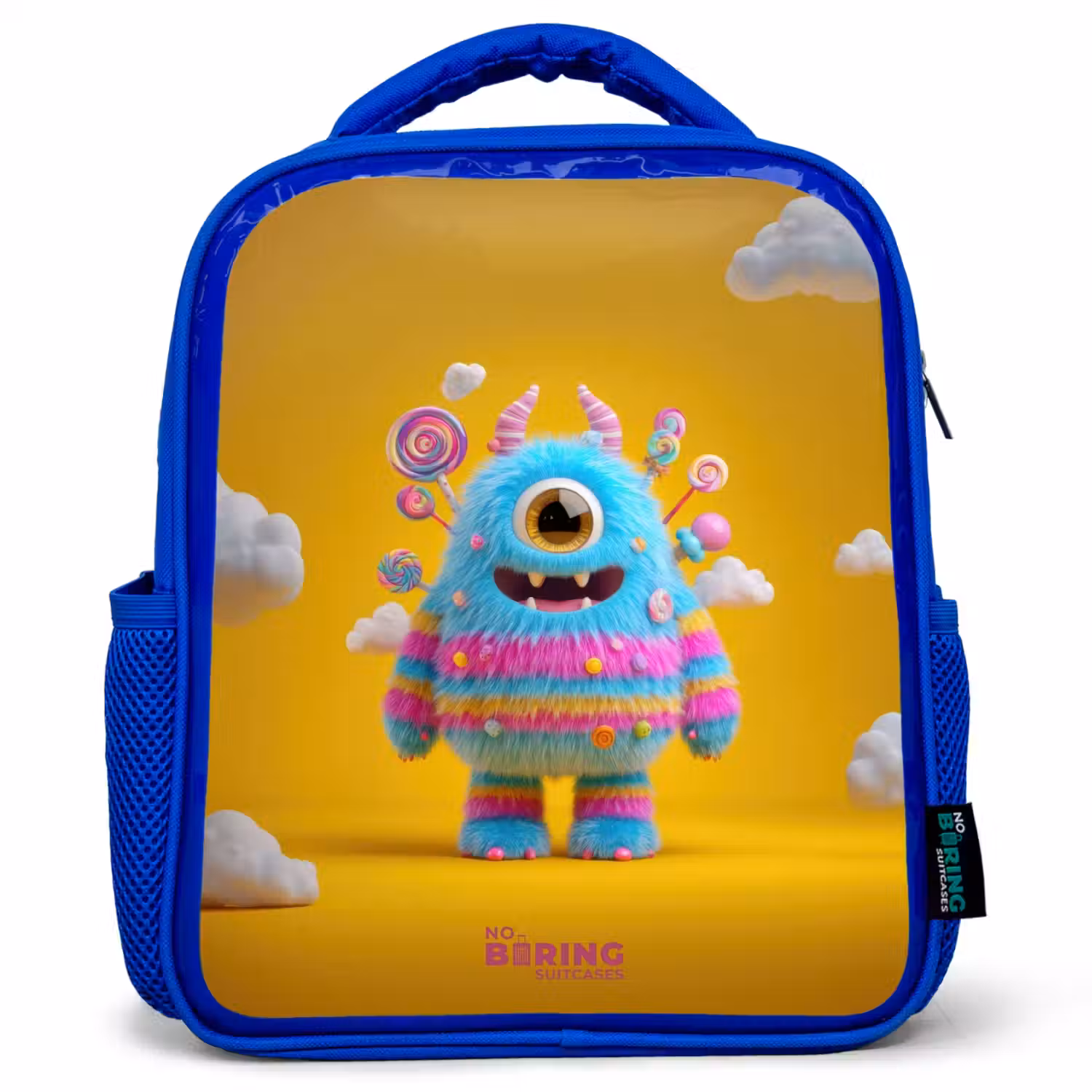 Snoep - Monster - Regenboog Kinderrugzak - Blauw middel -3d