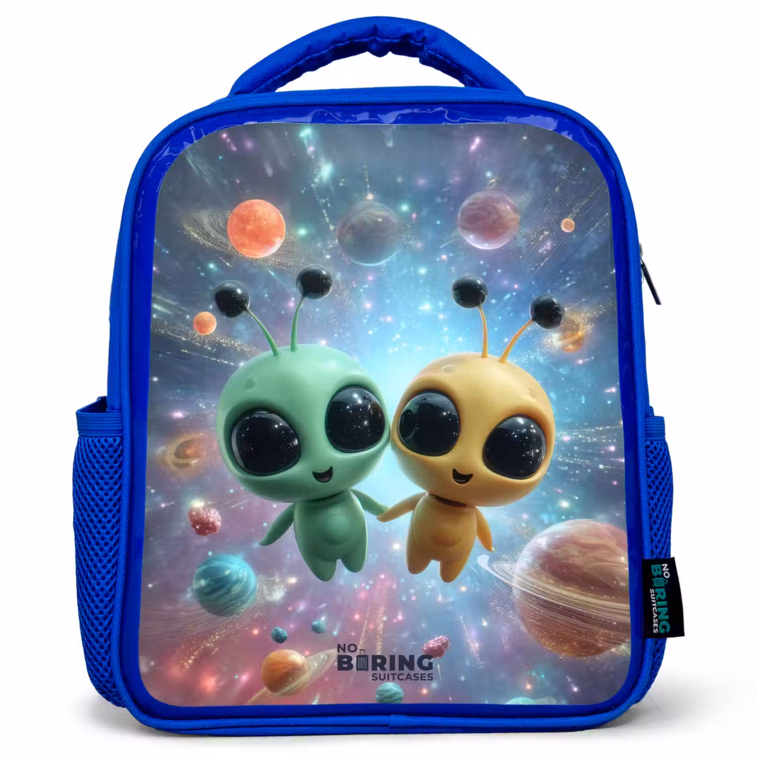 Vrolijke buitenaardse vrienden Kinderrugzak - Blauw middel -3d