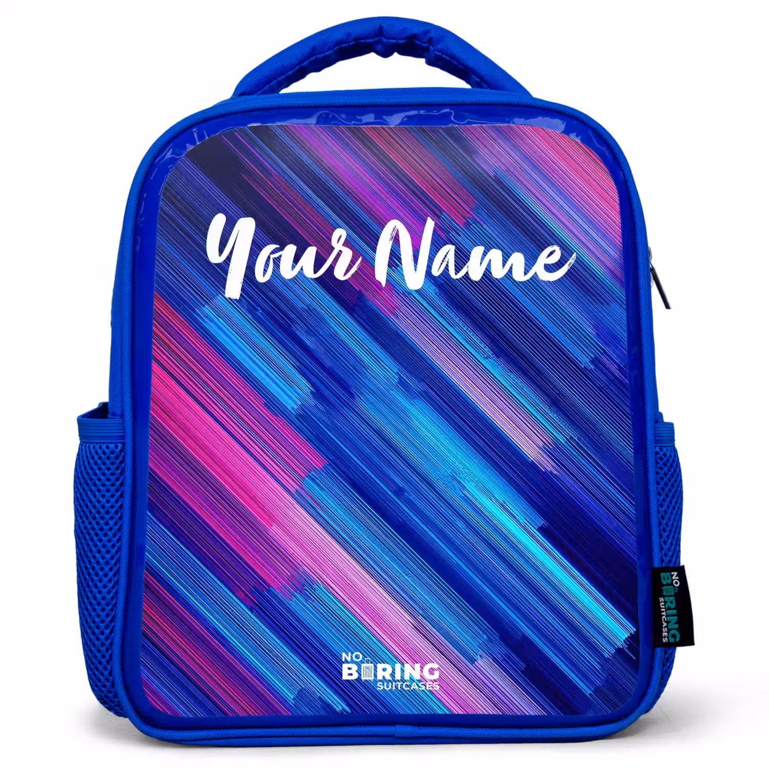 Neon - Strepen - Abstract - Blauw - Roze Kinderrugzak - Blauw middel -3d