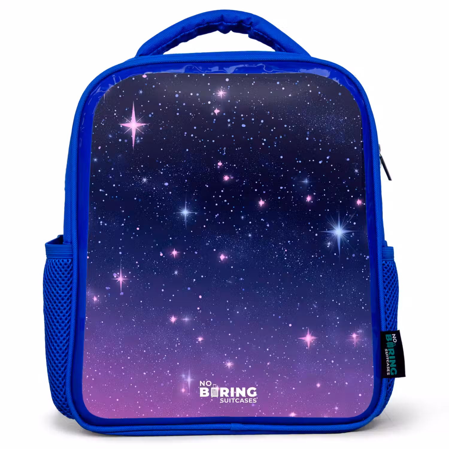 Sterren - Galaxy - Blauw - Roze Kinderrugzak - Blauw middel -3d