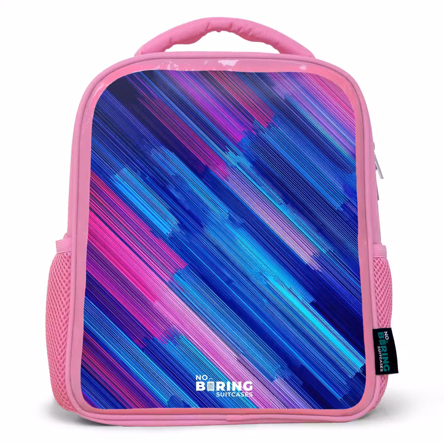 Neon - Strepen - Abstract - Blauw - Roze Kinderrugzak - Roze middel -3d