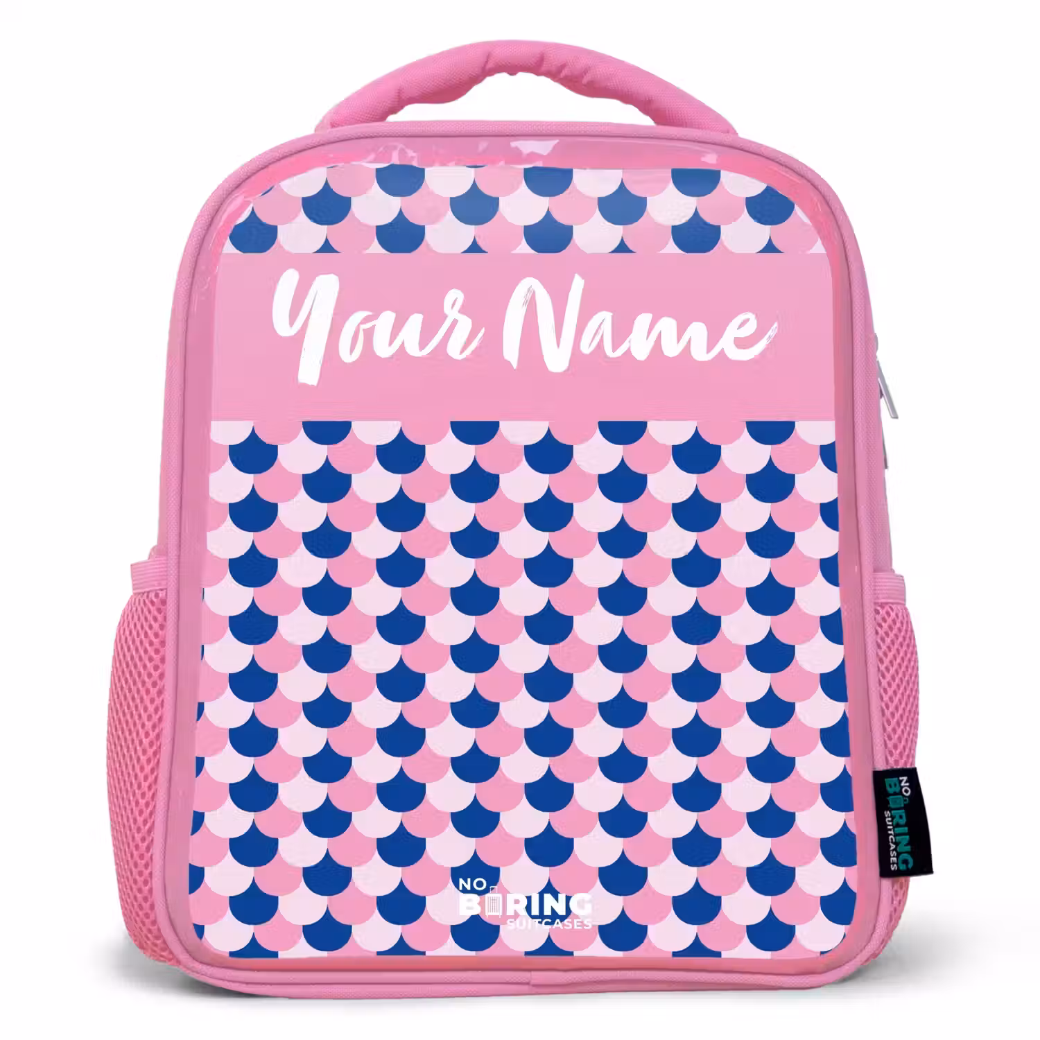 Schubben - Patroon - Blauw - Roze Kinderrugzak - Roze middel -3d
