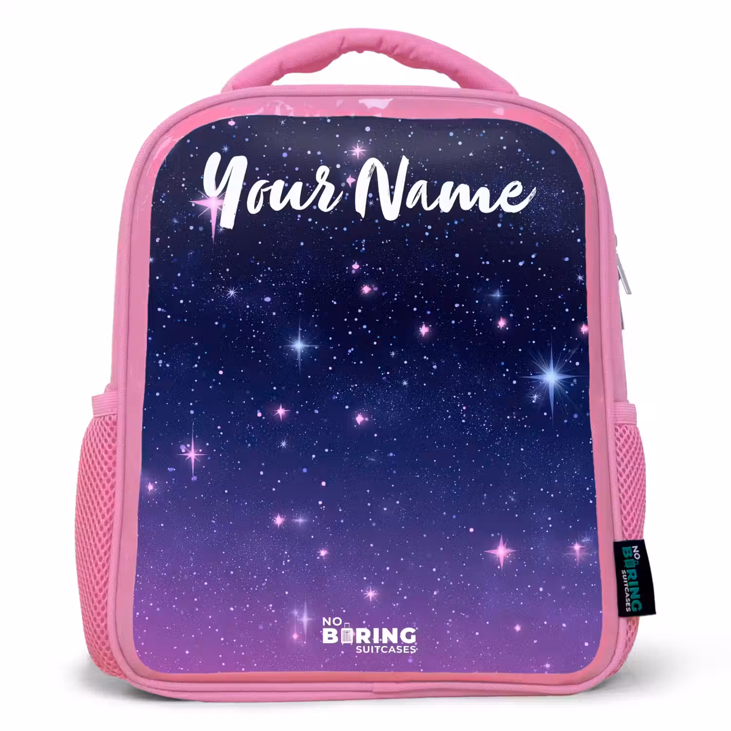 Sterren - Galaxy - Blauw - Roze Kinderrugzak - Roze middel -3d