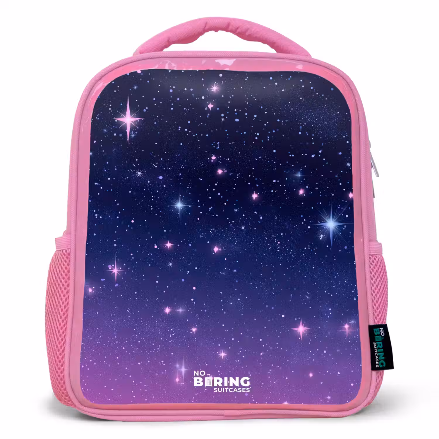 Sterren - Galaxy - Blauw - Roze Kinderrugzak - Roze middel -3d