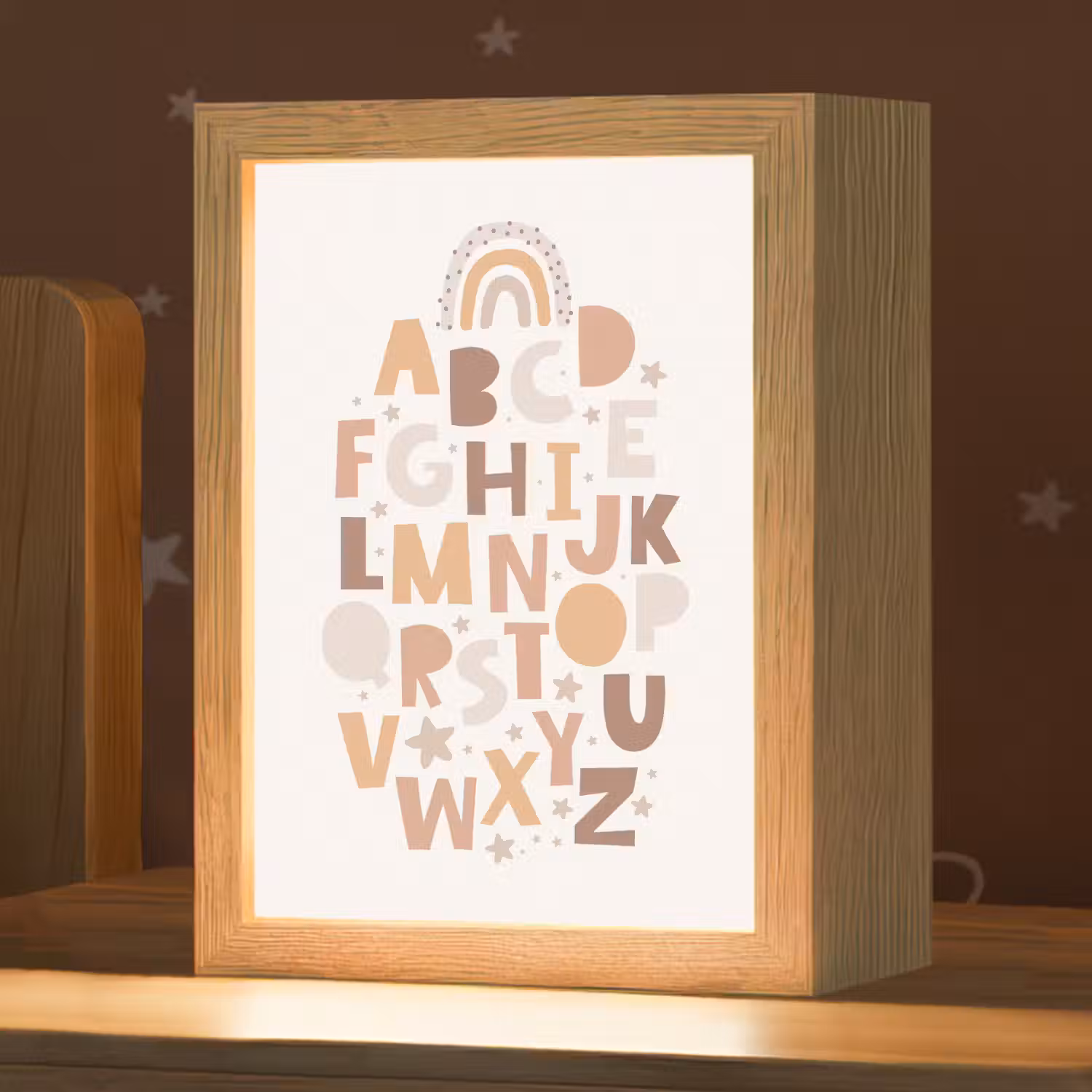 Alfabet - Sterren - Regenboog - Pastel kleuren - Educatief Light Box met kabel klein -zzz_3d_website