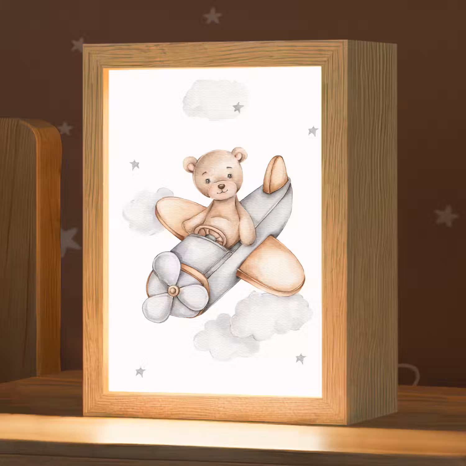 Beer - Vliegtuig - Sterren - Kinderen Light Box met kabel klein -zzz_3d_website