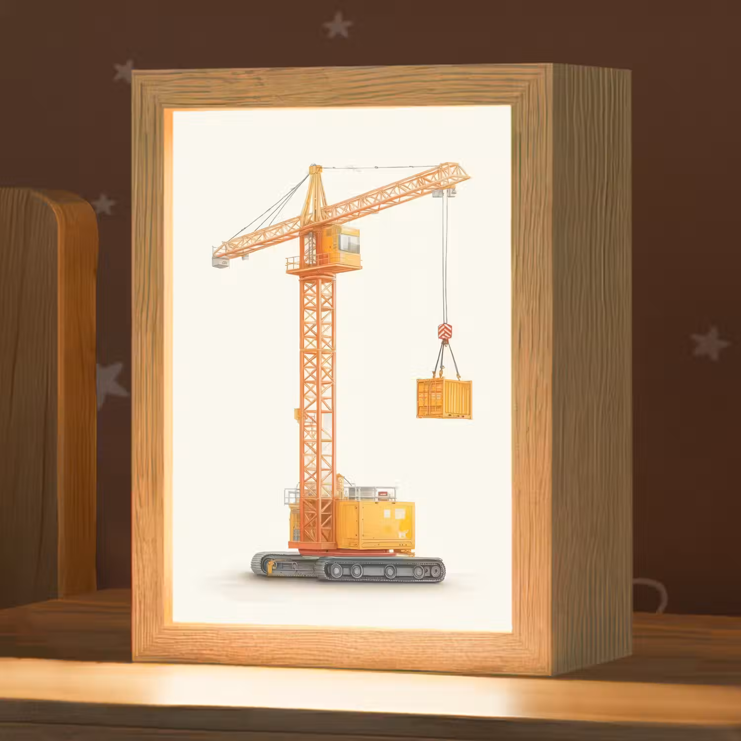 Kraan - Oranje - Scheepscontainer Light Box met kabel (Kinderlampje) klein -zzz_3d_website