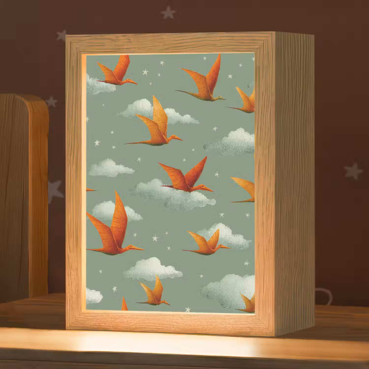 Dinosaurussen - Wolken - Sterren - Oranje Light Box met kabel klein -zzz_3d_website