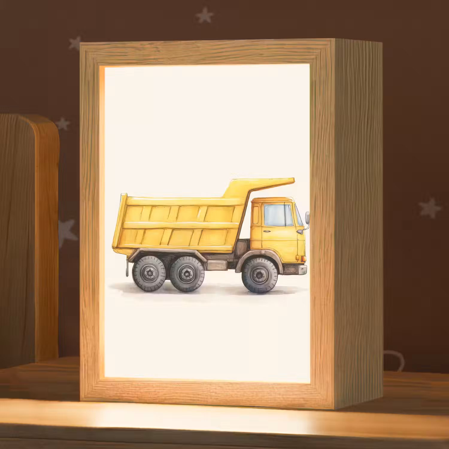 Kiepwagen - Geel - Illustratie Light Box met kabel (Kinderlampje) klein -zzz_3d_website