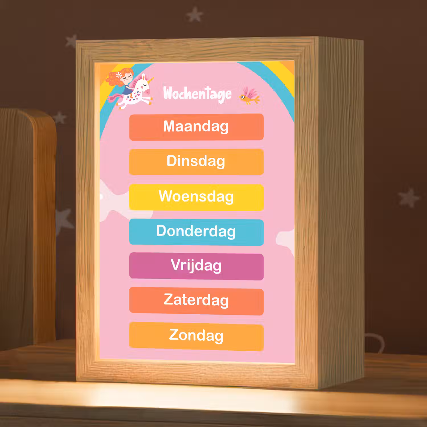 Educatief - Dagen van de week - Eenhoorn - Leren - Meisjes Light Box met kabel klein -zzz_3d_website