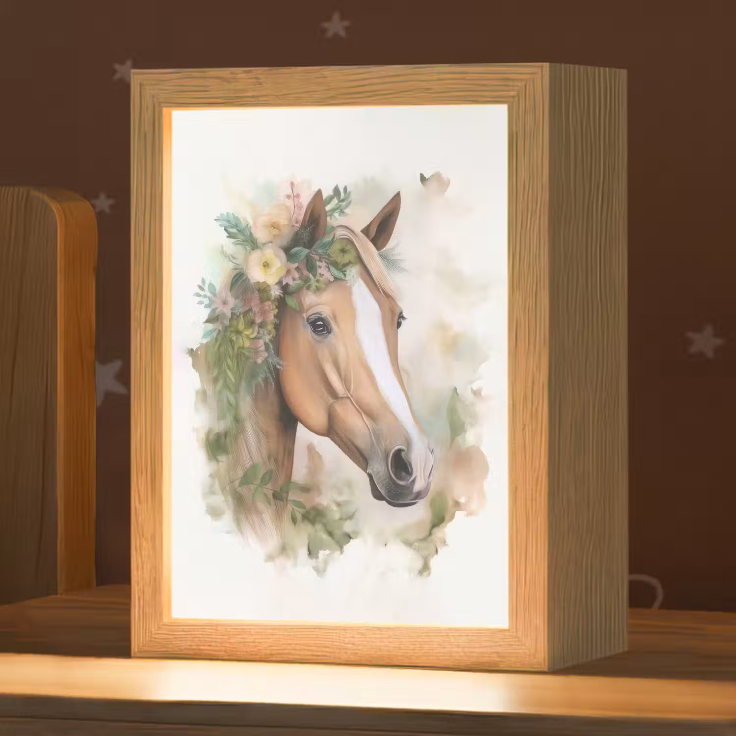 Paard - Bloemen - Natuur - Waterverf - Dieren Light Box met kabel klein -zzz_3d_website