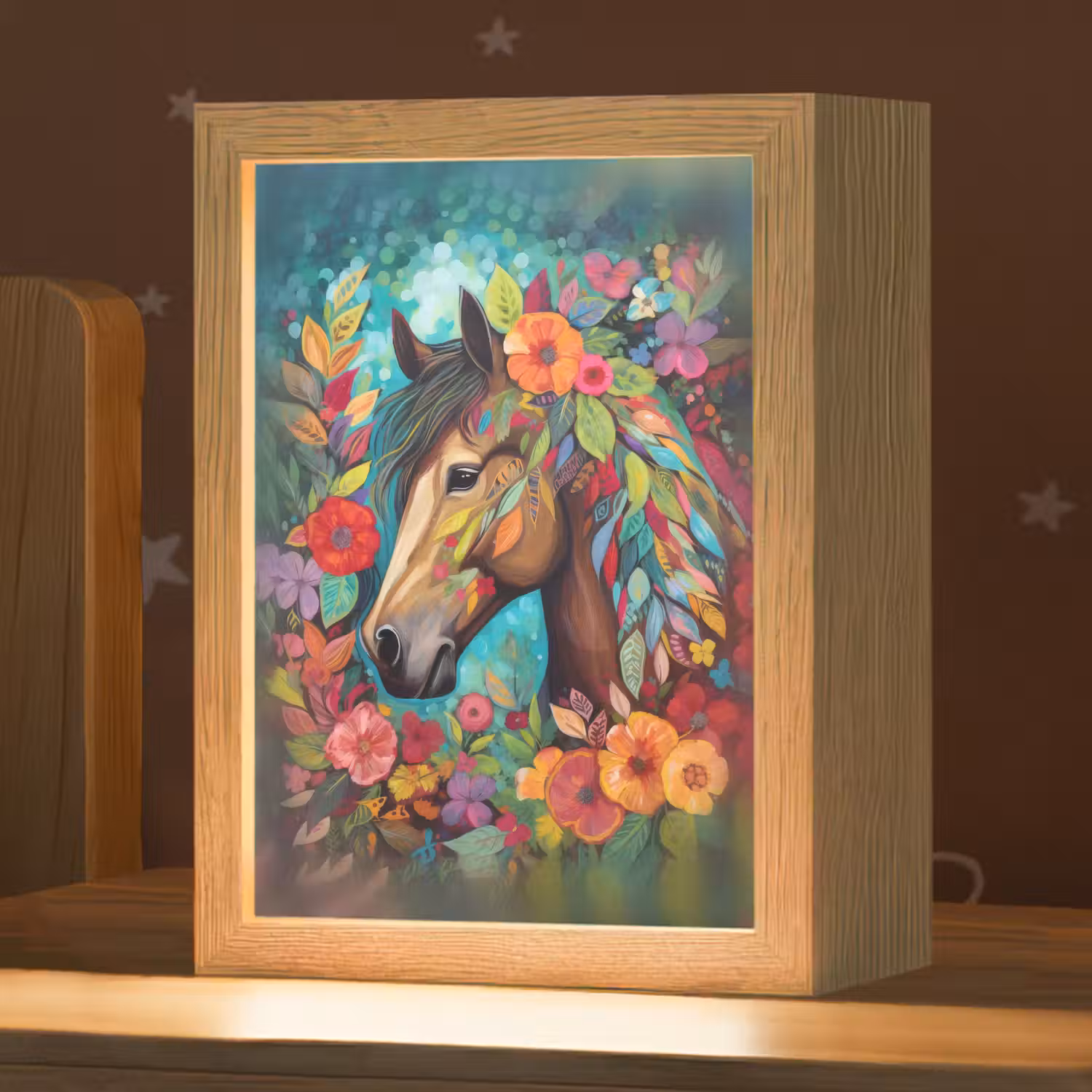 Paard - Bloemen - Schilderij - Natuur - Verf Light Box met kabel klein -zzz_3d_website