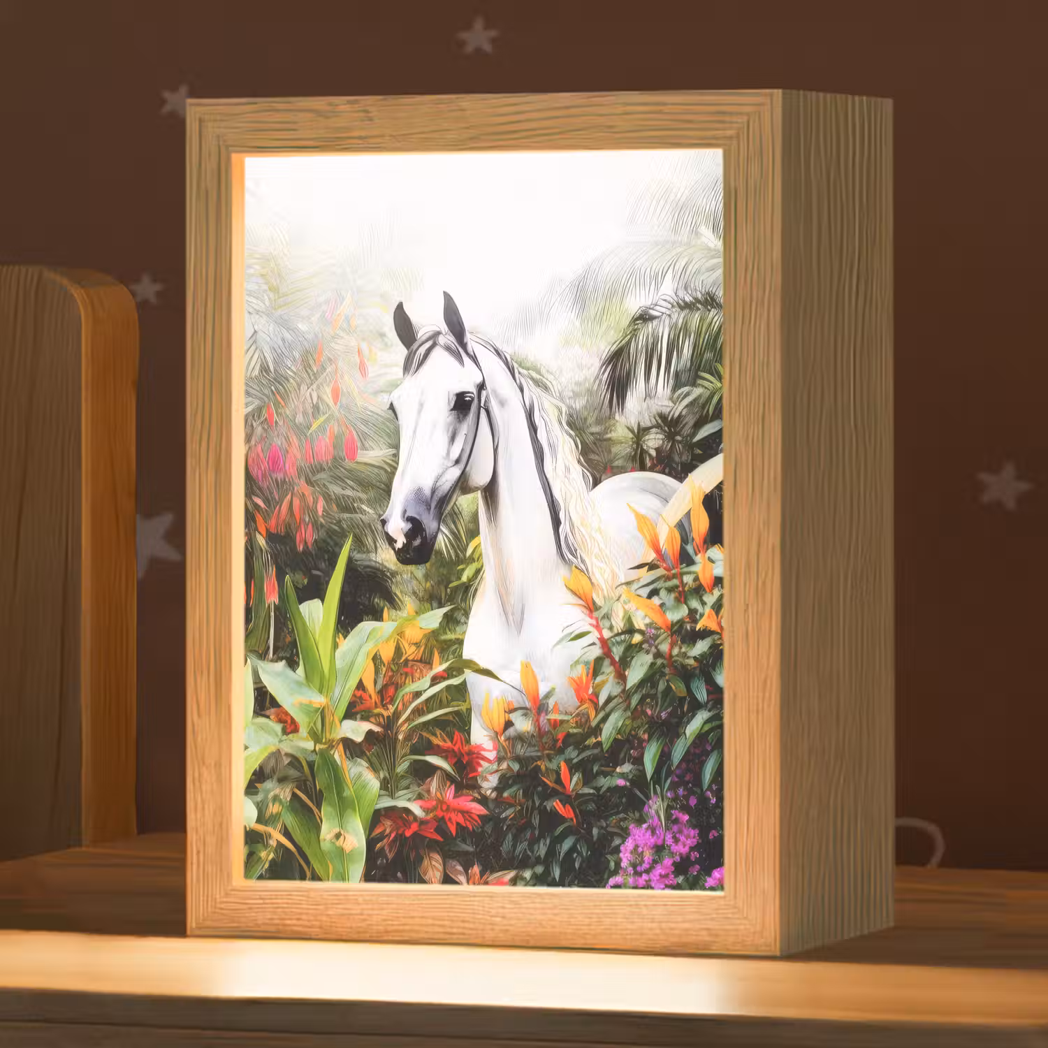 Paard - Wit - Bos - Bloemen - Planten Light Box met kabel klein -zzz_3d_website