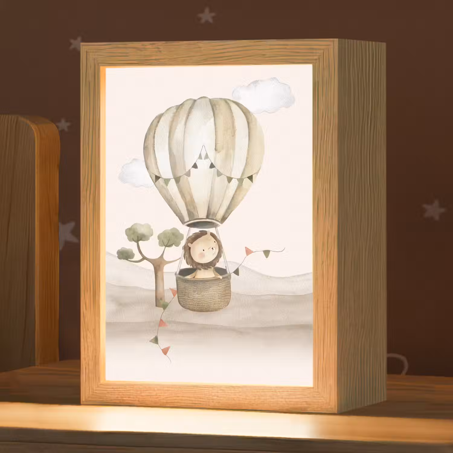 Luchtballon - Leeuw - Watercolor - Safari - Dieren Light Box met kabel klein -zzz_3d_website