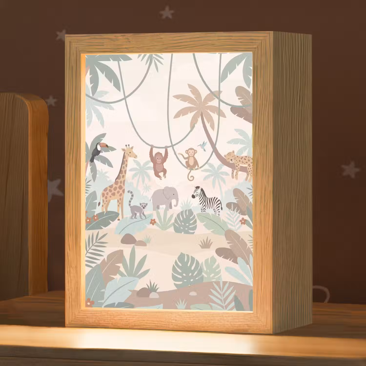 Jungle - Dieren - Groen Light Box met kabel (Kinderlampje) klein -zzz_3d_website