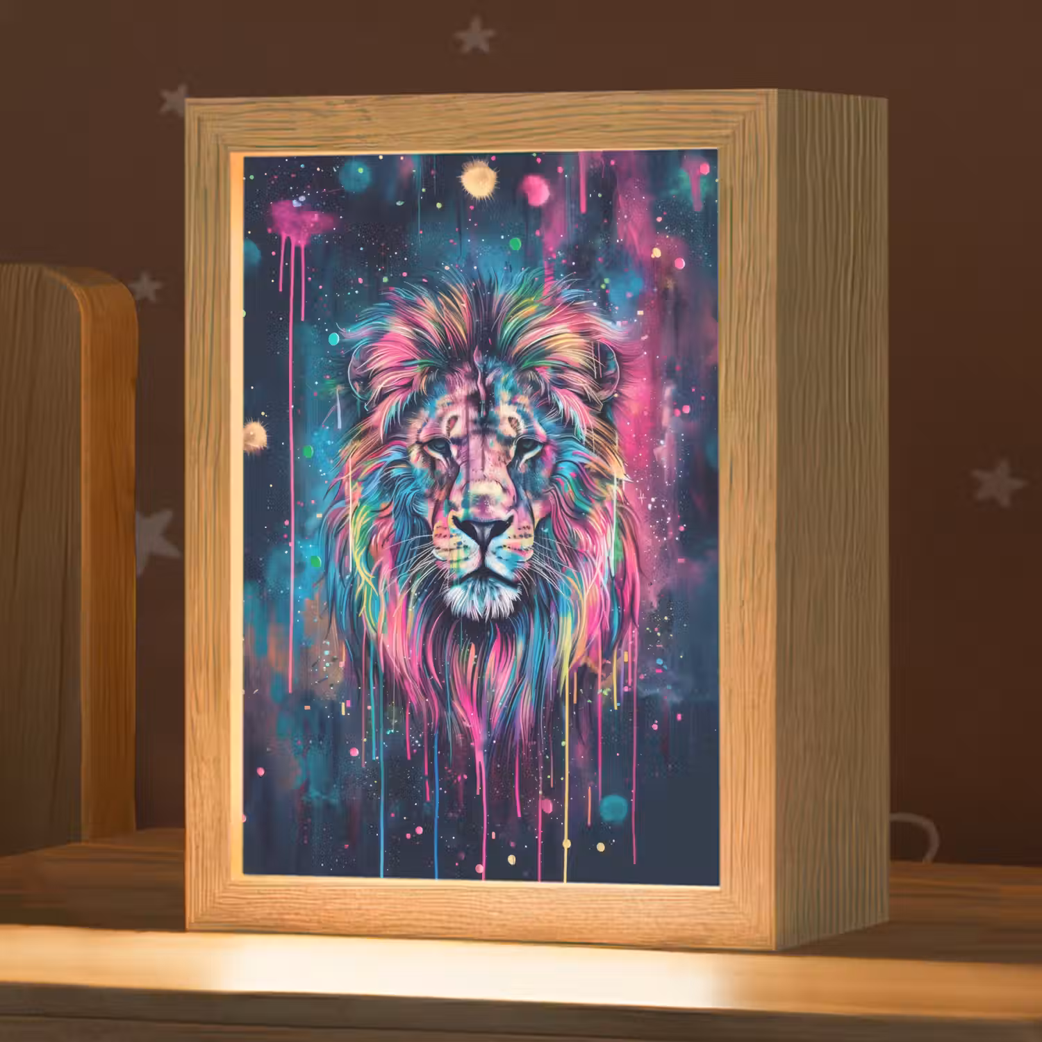 Leeuw - Verf - Kleurrijk - Zwart - Dieren Light Box met kabel klein -zzz_3d_website