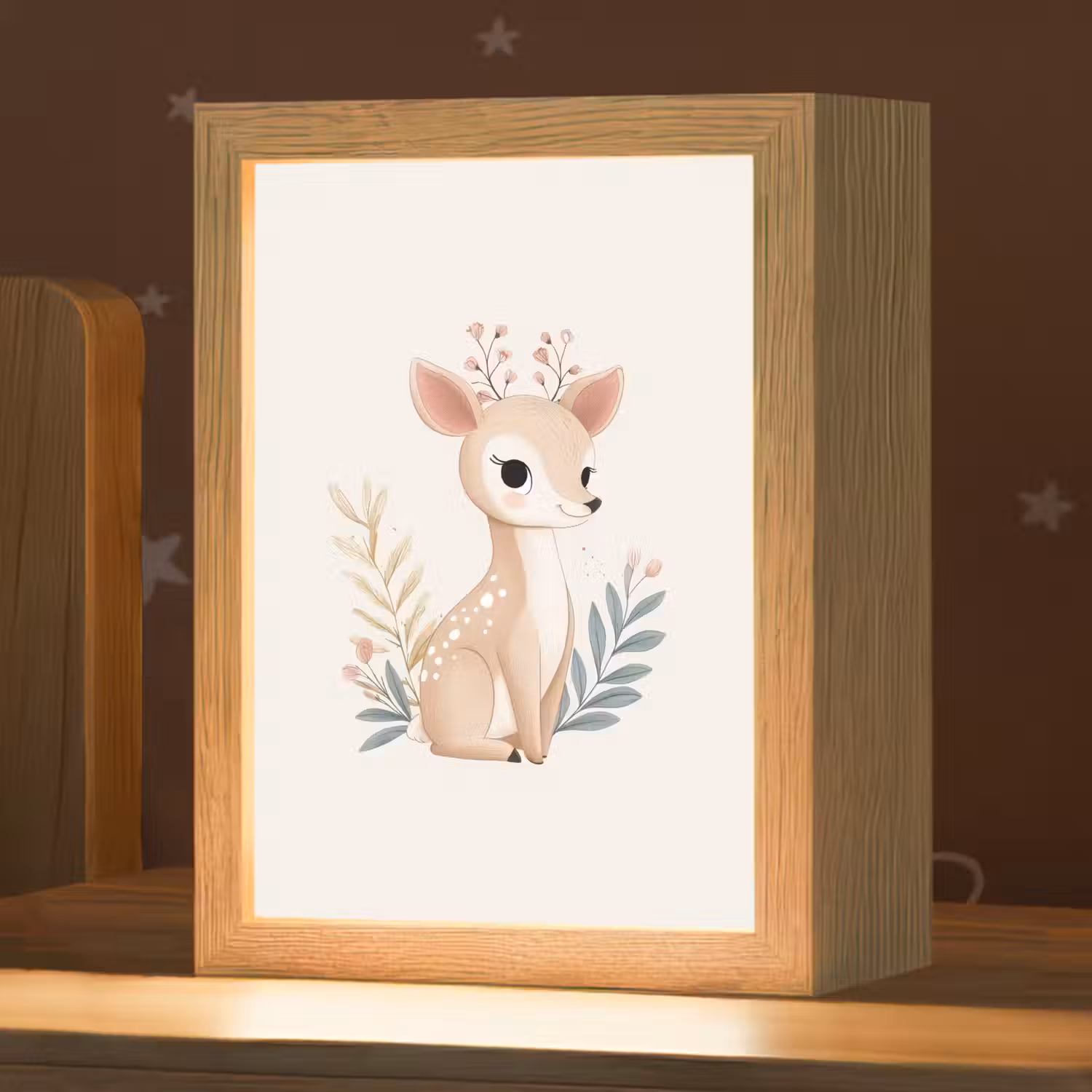 Hertje - Minimalistisch - Aquarel - Bladeren Light Box met kabel klein -zzz_3d_website