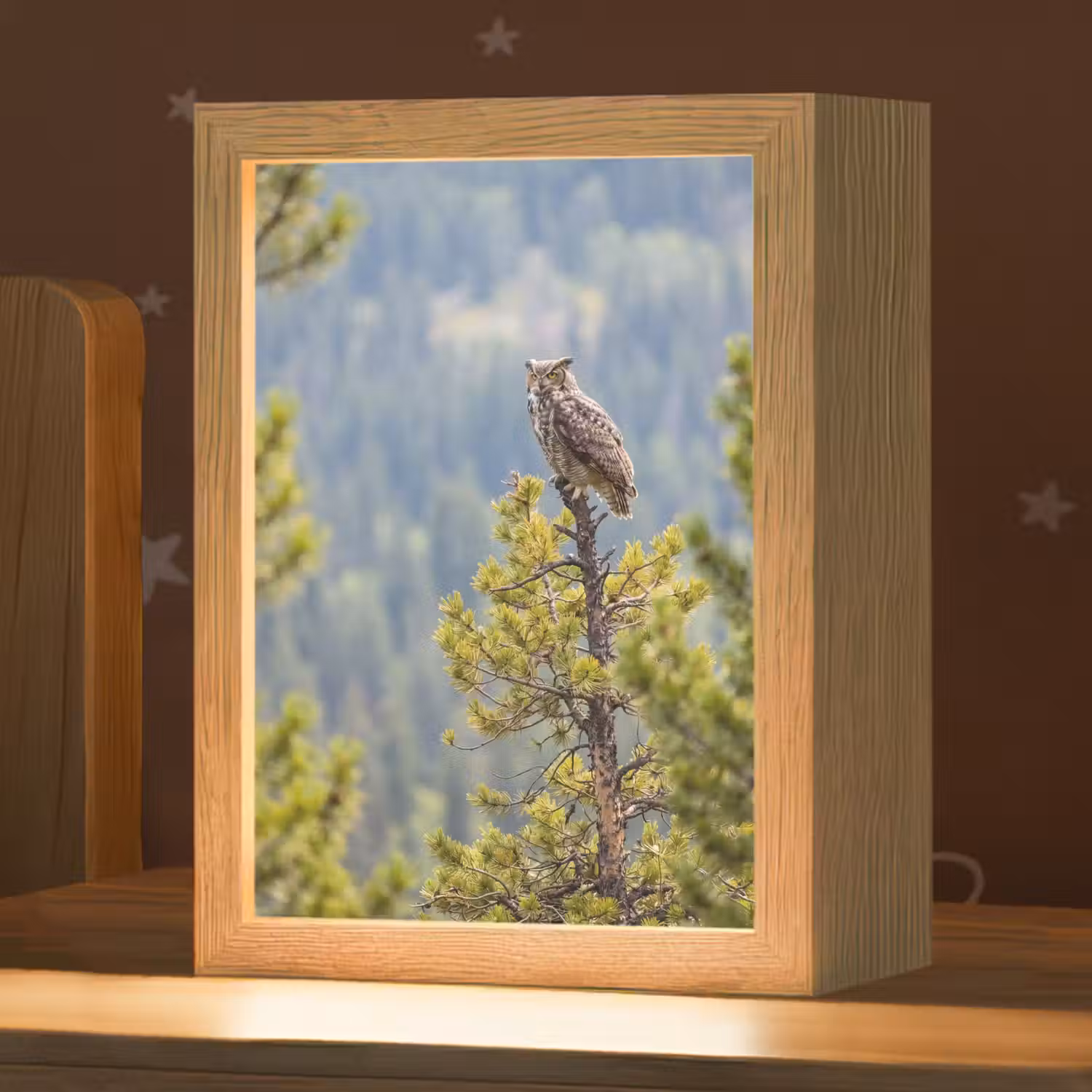 Uil - Oehoe - Bomen - Natuur Light Box met kabel (Kinderlampje) klein -zzz_3d_website