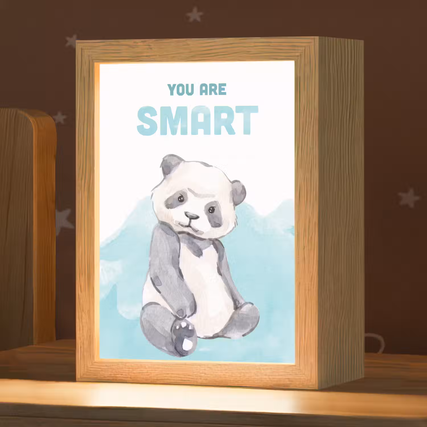 Panda - Blauw - Quote - 'You are smart' Light Box met kabel klein -zzz_3d_website