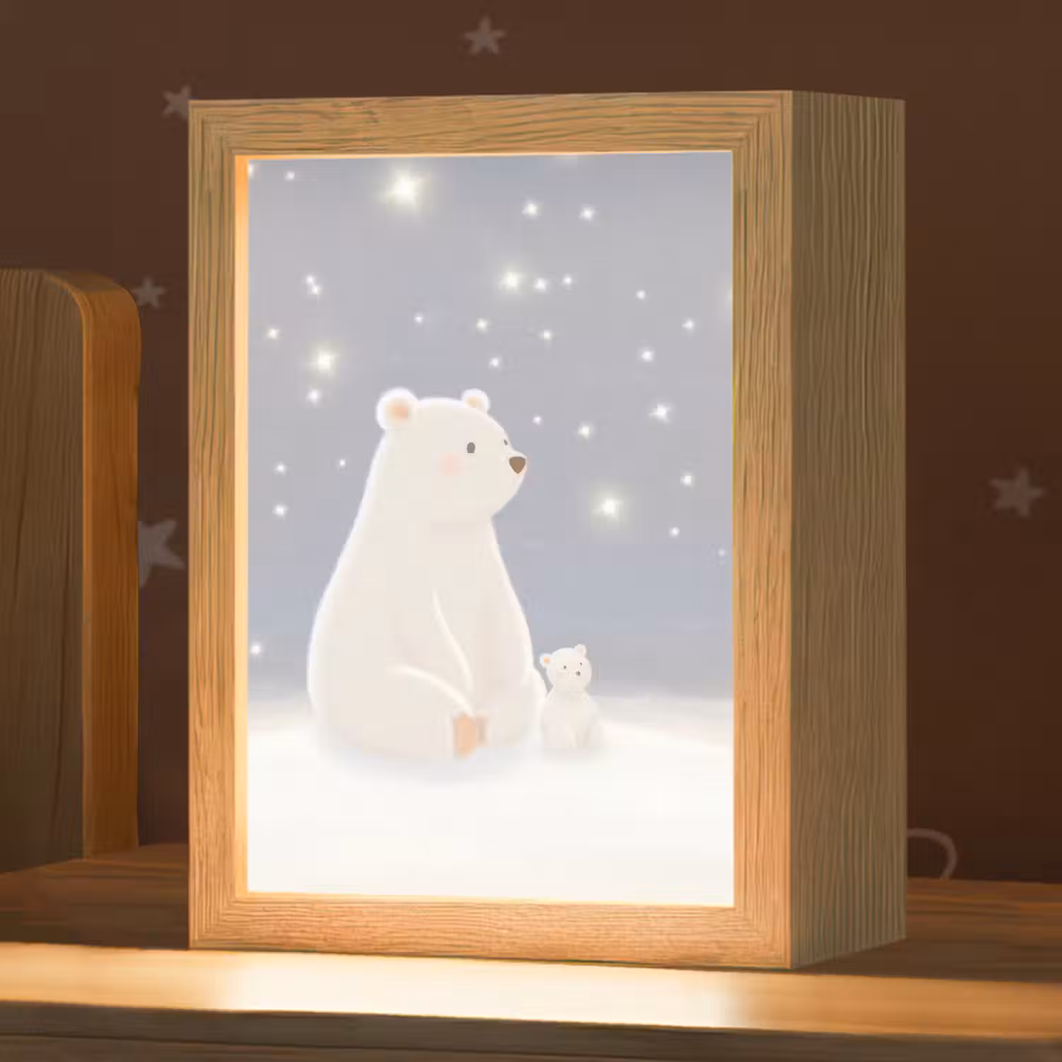 Ijsbeer - Sneeuw - Sterren - Blauw Light Box met kabel klein -zzz_3d_website
