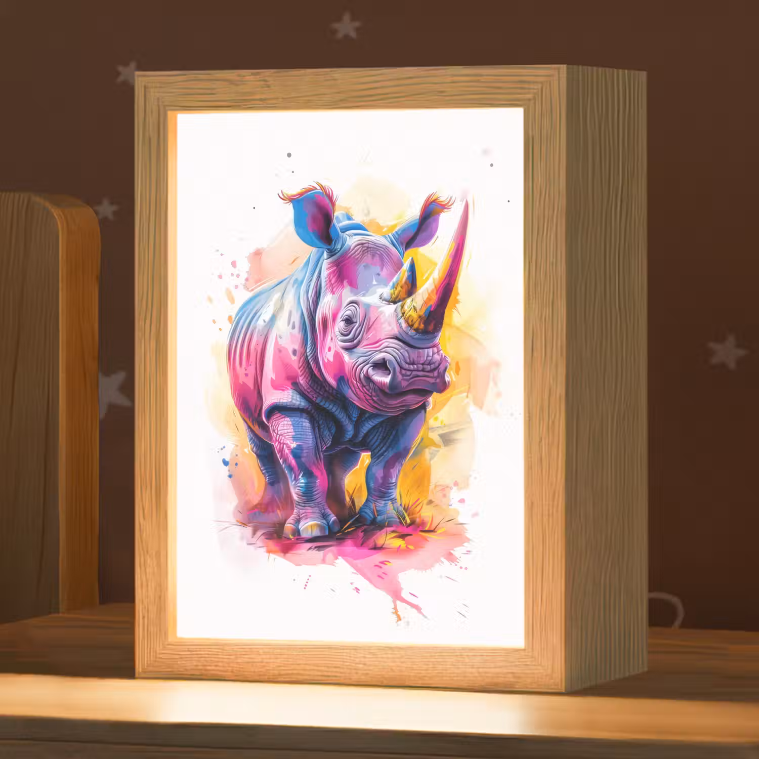 Neushoorn - Kleurrijk - Verf - Dieren Light Box met kabel klein -zzz_3d_website