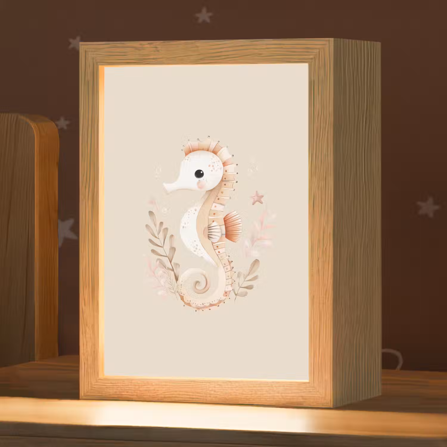 Zeepaardje - Zeewier - Beige Light Box met kabel klein -zzz_3d_website
