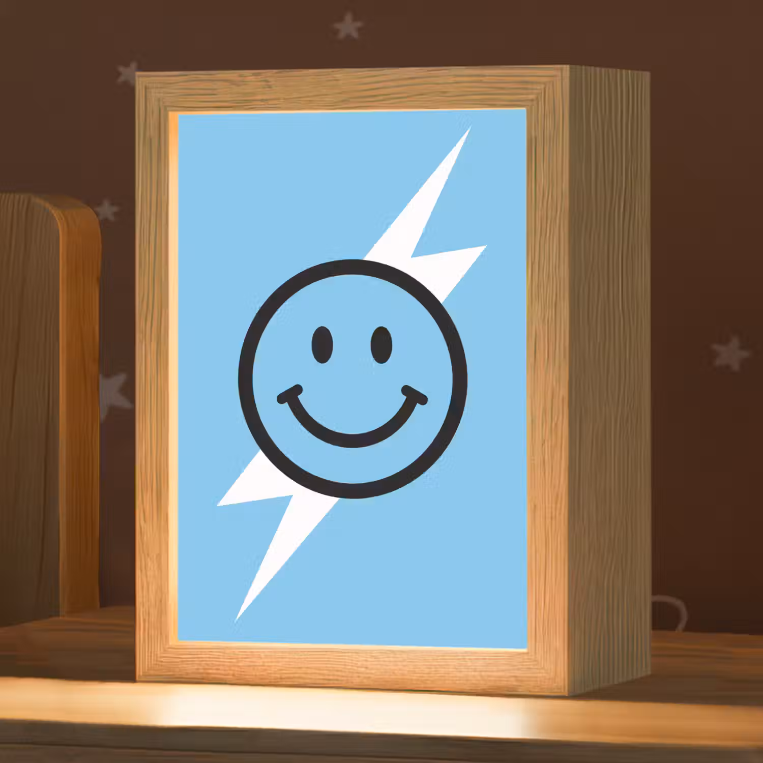 Smiley - Blauw - Bliksem Light Box met kabel (Kinderlampje) klein -zzz_3d_website