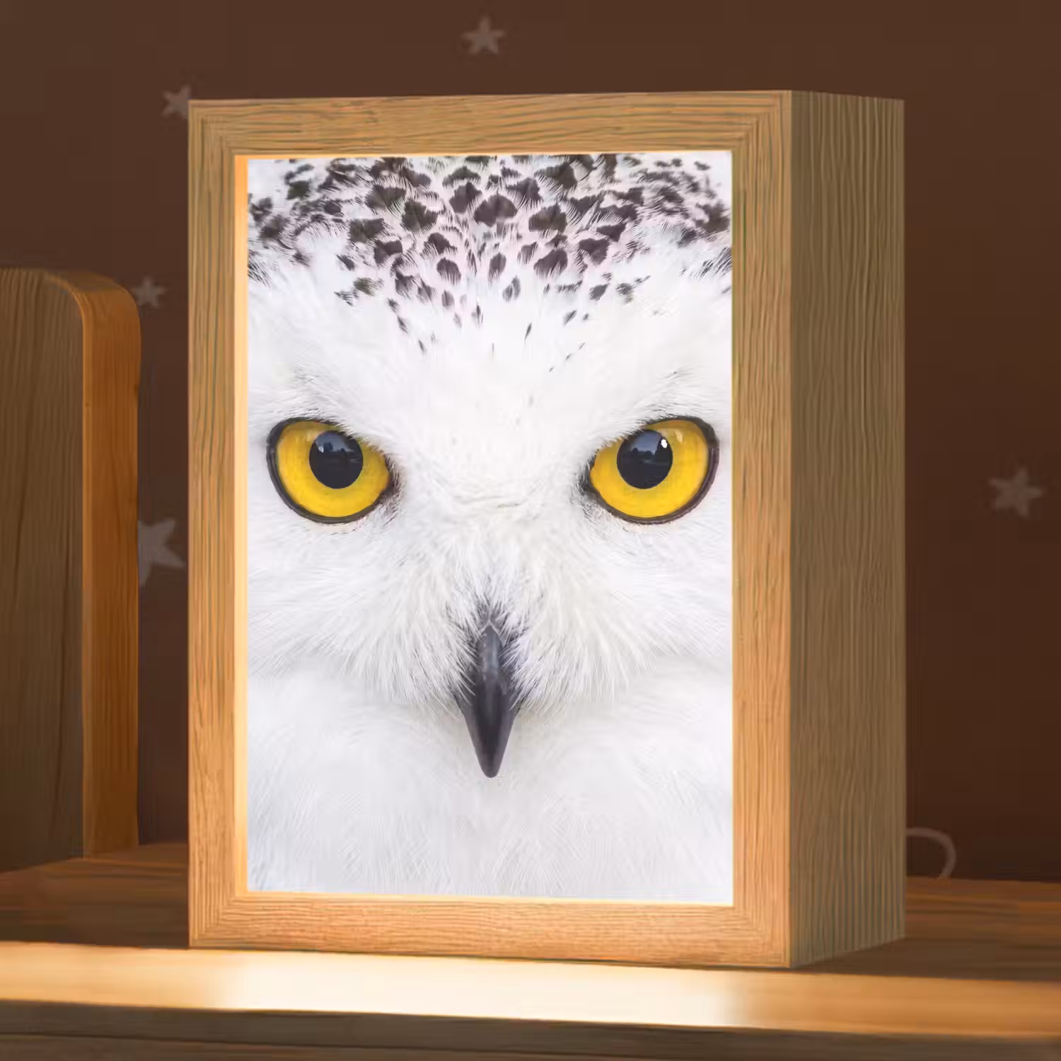 Sneeuwuil - Portret - Geel Light Box met kabel (Kinderlampje) klein -zzz_3d_website