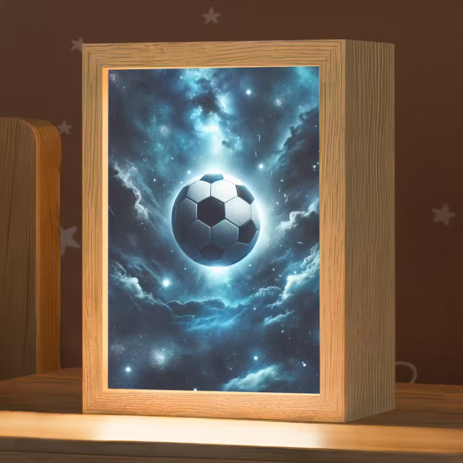 Voetbal - Galaxy - Ruimte - Sport - Blauw Light Box met kabel klein -zzz_3d_website