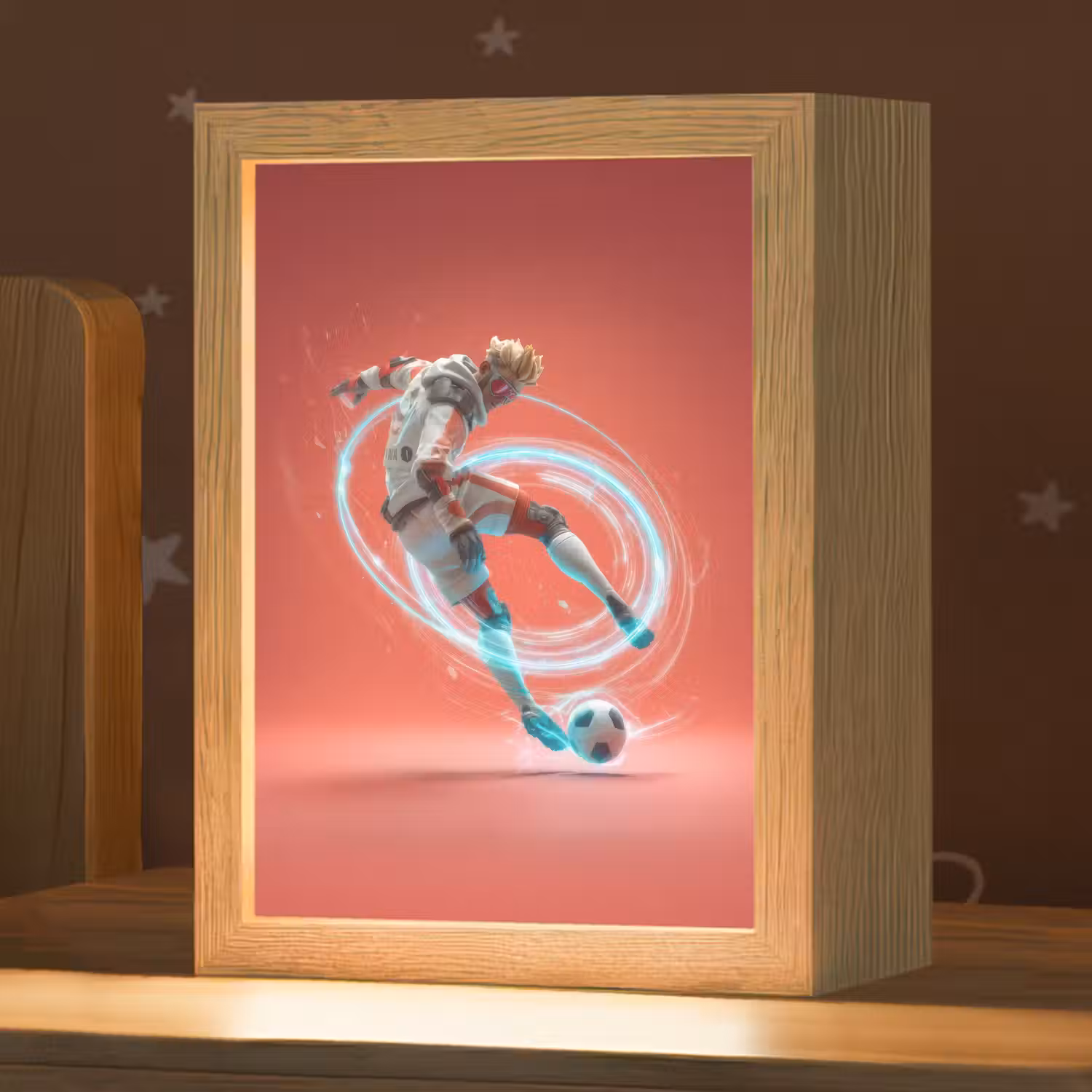 Voetballer - Bal - Lichtcirkel - Rood Light Box met kabel klein -zzz_3d_website