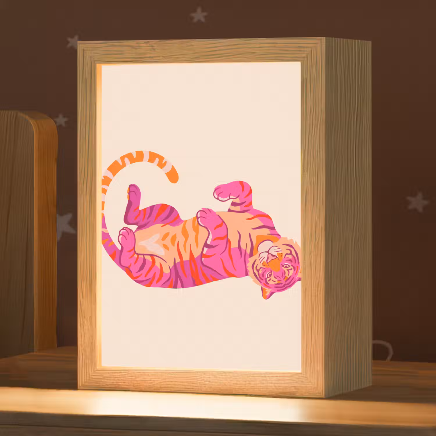 Tijger - Roze - Oranje Light Box met kabel (Kinderlampje) klein -zzz_3d_website