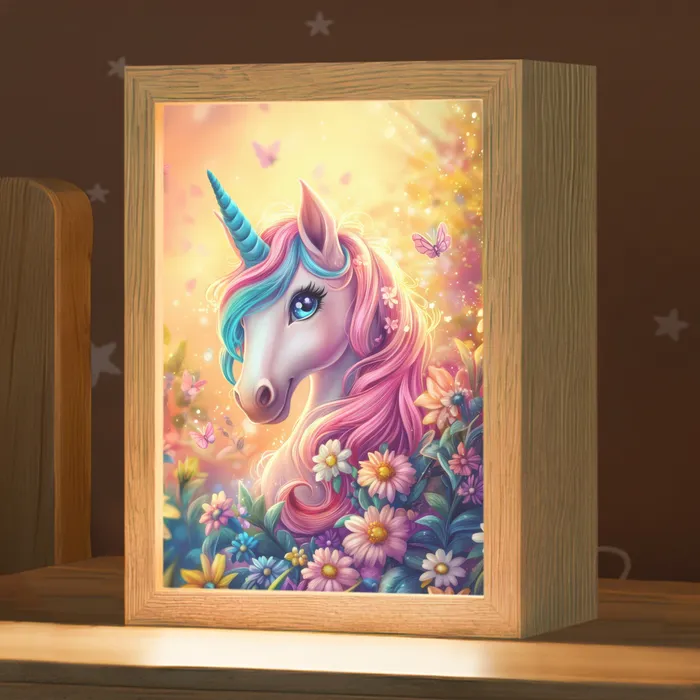 Eenhoorn - Roze - Kleurrijk - Sprookjesbos Light Box met kabel klein -zzz_3d_website