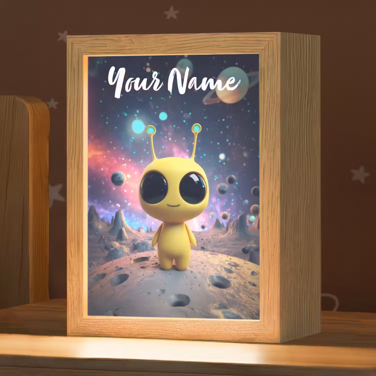 Alien - Ruimte - Geel - Planeten Light Box met kabel (Kinderlampje) klein -zzz_3d_website