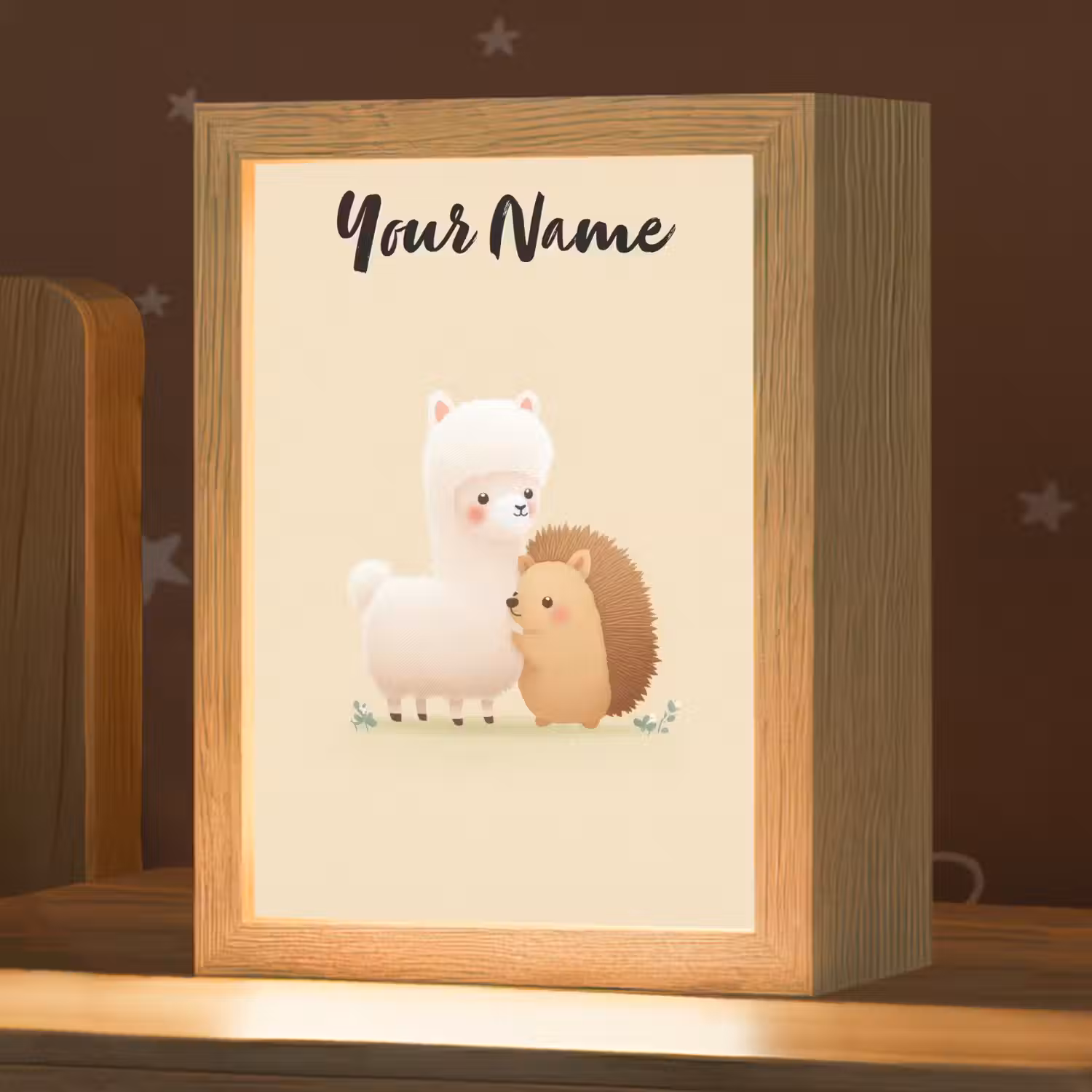 Alpaca - Egel - Bruin - Knuffelen Light Box met kabel (Kinderlampje) klein -zzz_3d_website