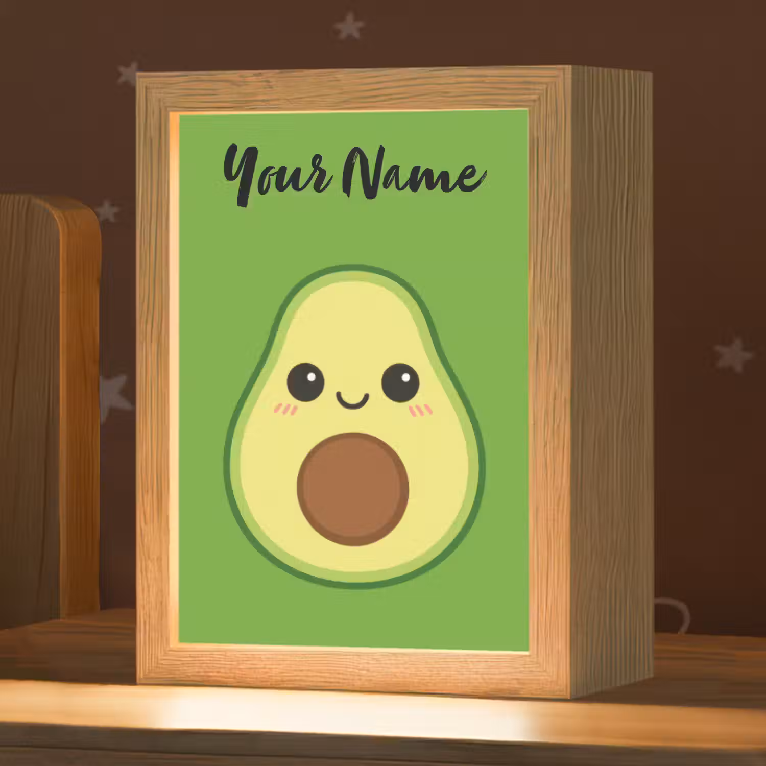 Avocado - Groen - Pit - Gezichtje Light Box met kabel (Kinderlampje) klein -zzz_3d_website