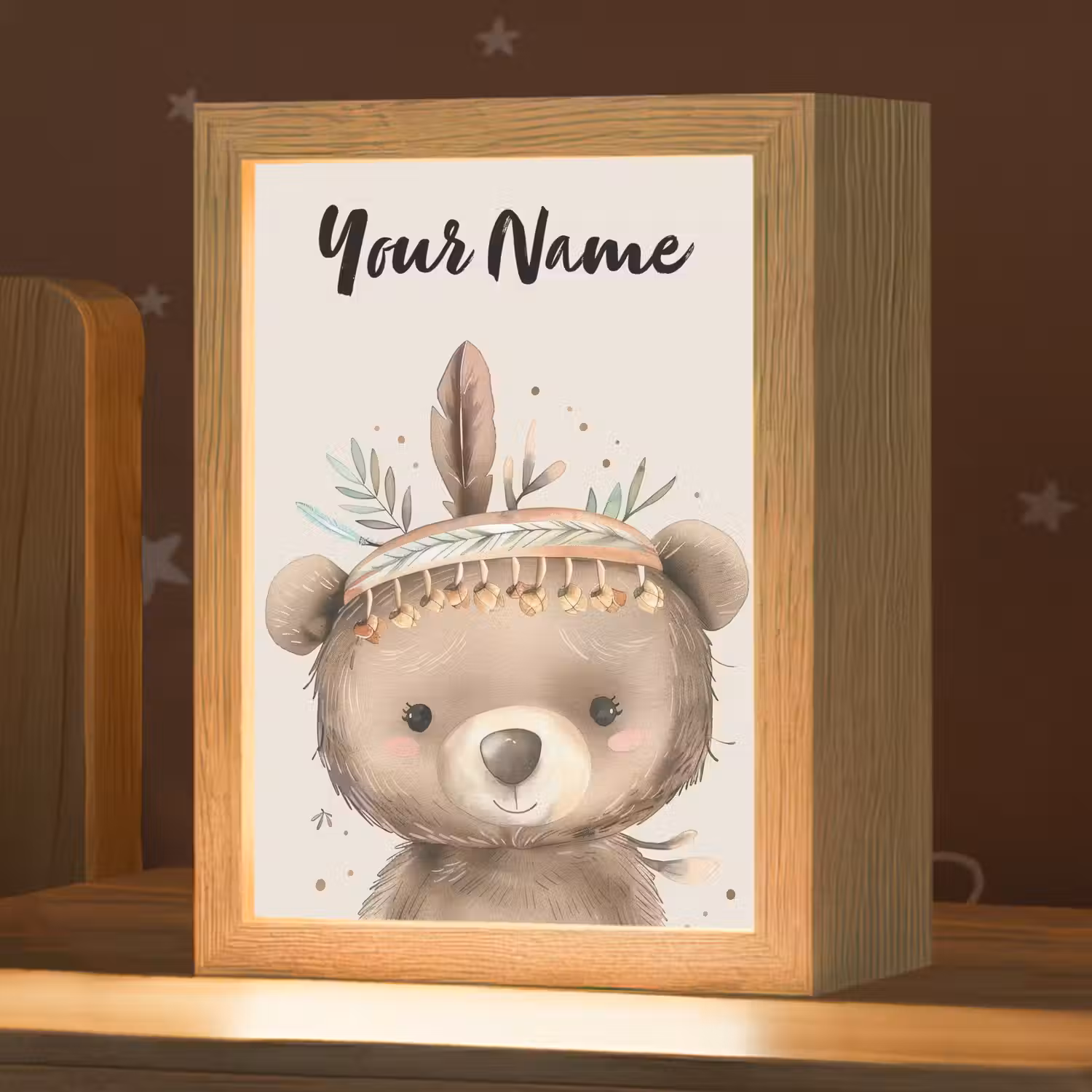 Beer - Boho - Indianentooi - Dieren Light Box met kabel (Kinderlampje) klein -zzz_3d_website