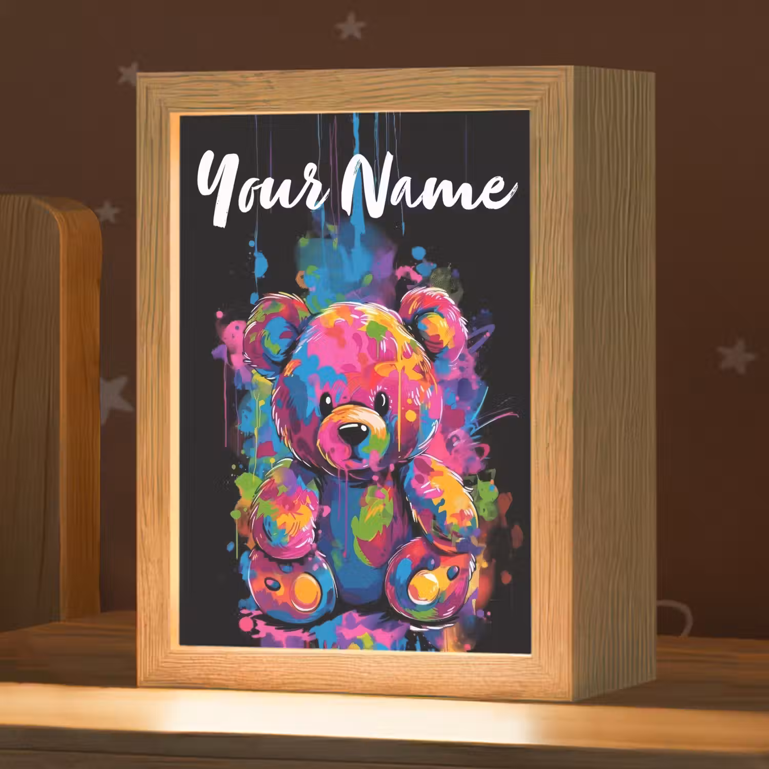 Beer - Verf - Kleurrijk - Knuffeldier Light Box met kabel (Kinderlampje) klein -zzz_3d_website