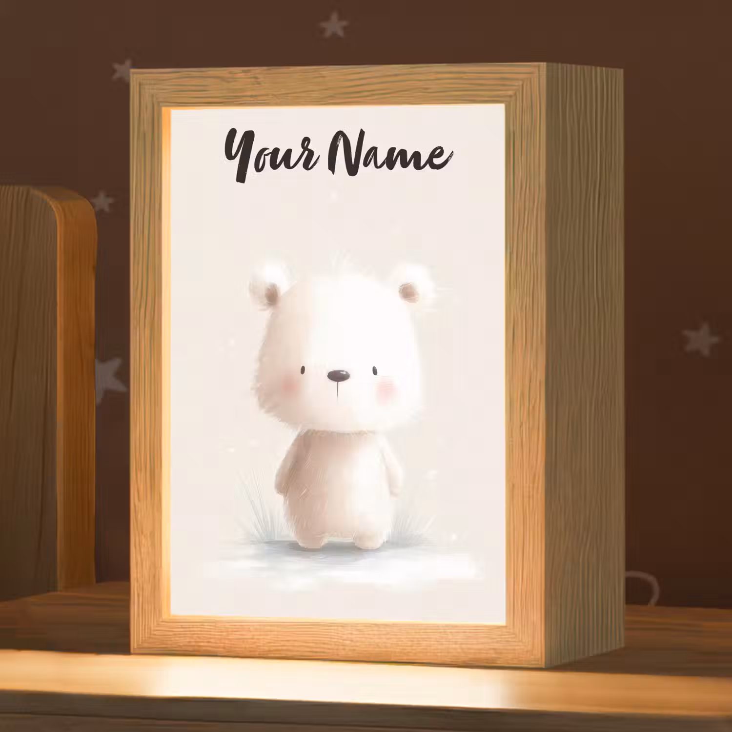 Beertje - Sneeuwvlokje - Wit - Pluizig Light Box met kabel (Kinderlampje) klein -zzz_3d_website