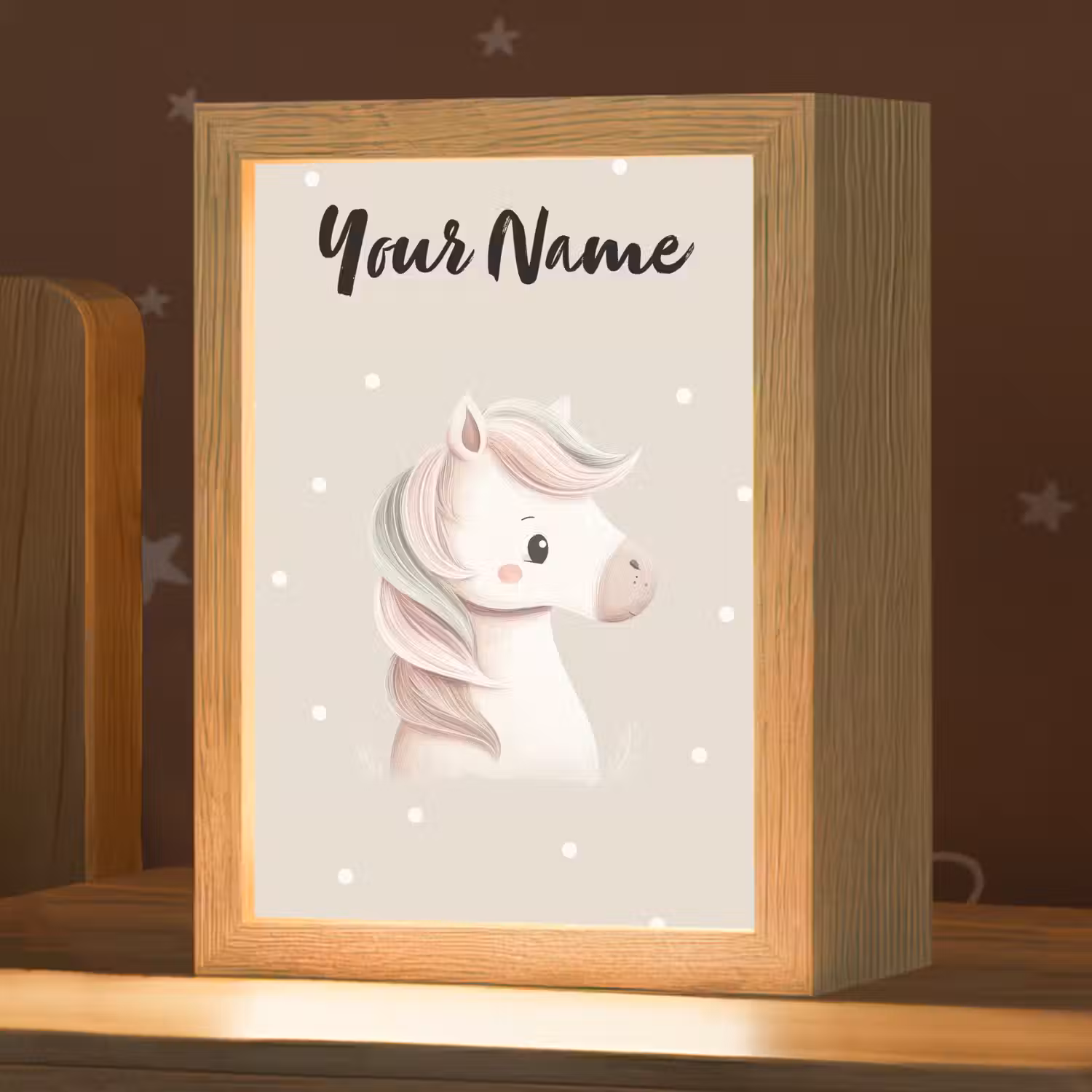 Beige - Pony - Manen - Stippen Light Box met kabel (Kinderlampje) klein -zzz_3d_website