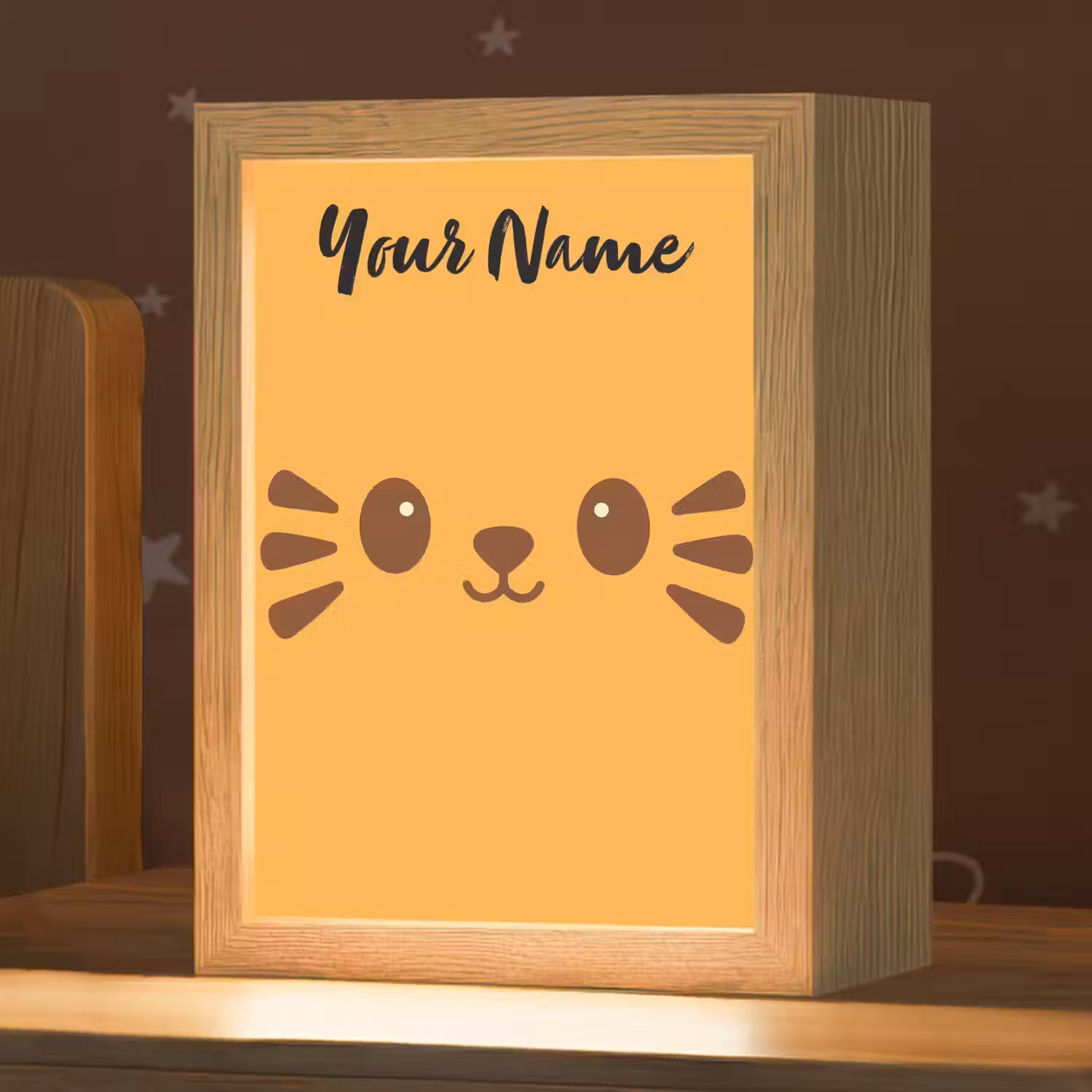 Kat - Minimalistisch - Oranje - Vrolijk Light Box met kabel (Kinderlampje) klein -zzz_3d_website