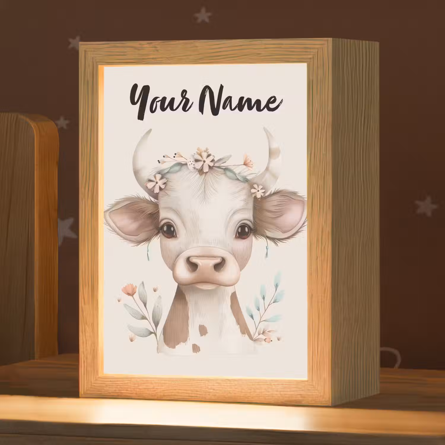 Koe - Bohemian - Kalfje - Bloemen Light Box met kabel (Kinderlampje) klein -zzz_3d_website