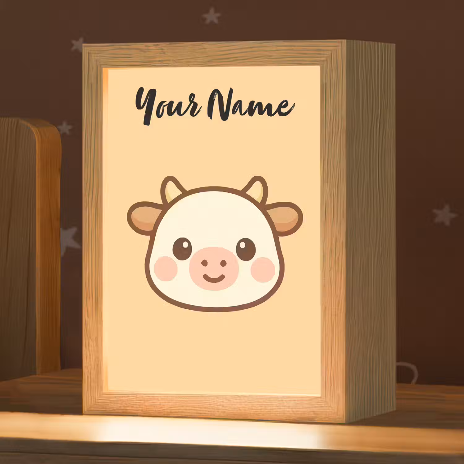 Koe - Oranje - Cartoon Light Box met kabel (Kinderlampje) klein -zzz_3d_website
