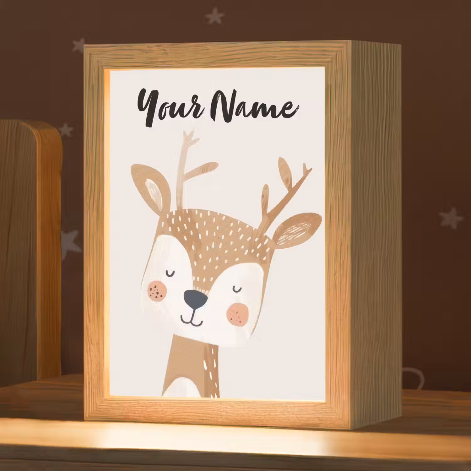 Hert - Bosdieren - Beige Light Box met kabel (Kinderlampje) klein -zzz_3d_website