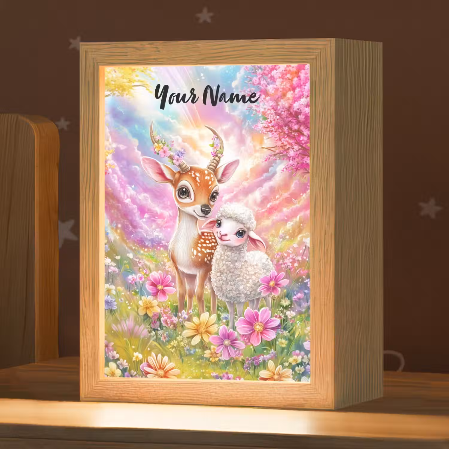 Hertje - Lammetje - Bloemen - Pastel Light Box met kabel (Kinderlampje) klein -zzz_3d_website